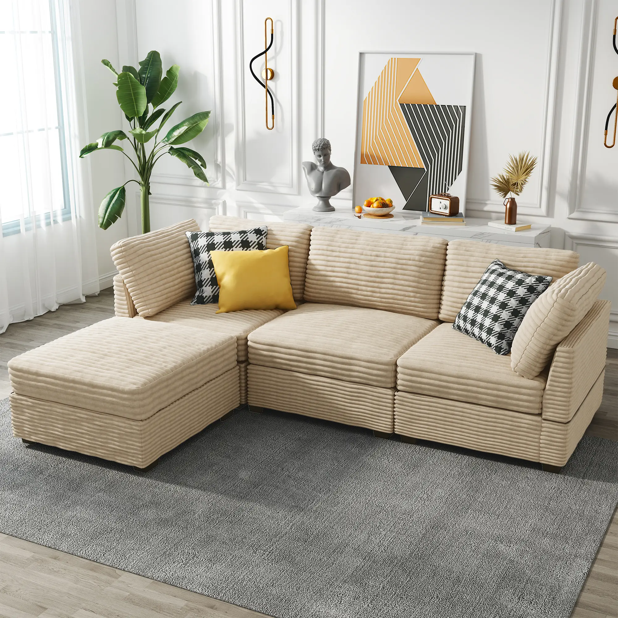 Beige, 4 Seats, L-Shaped