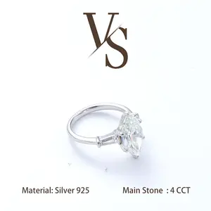 [Venus Jewelry] Lab Created Gemstone 4 CCT Clear Marquise Cut Special Design Solid Silver 925 Ring