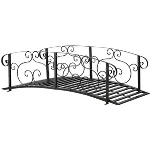 Outsunny 6' Metal Arch Backyard Garden Bridge, Safety Siderails, Arc Footbridge for Backyard Creek, Stream, Pond, Black