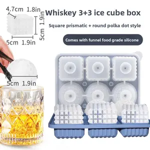 3+3 Dual-Shape Whiskey Ice Cube Mold Textured Cube & Golf Ball Silicone Tray Food-Grade Easy Release Molds for Whiskey Enthusiasts