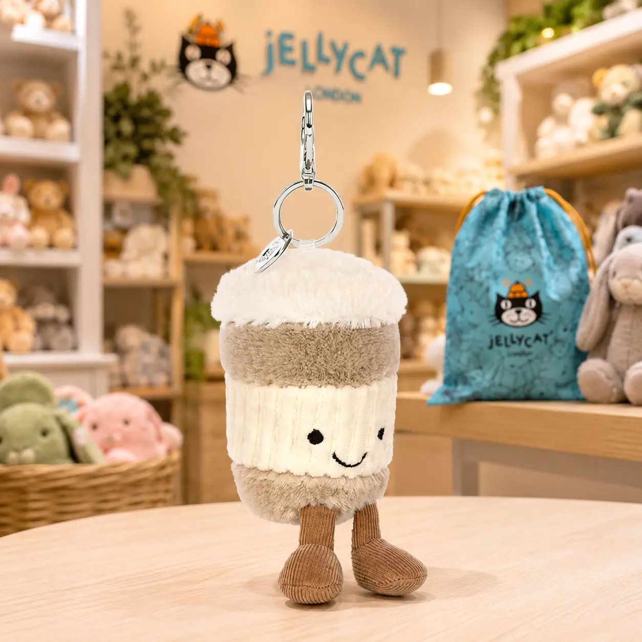 Jellycat Amuseables Coffee-to-Go Bag Charm – Cute Plush Coffee Keychain, Collectible Bag Accessory, US Stock Ready to Ship + Free Gift Bag