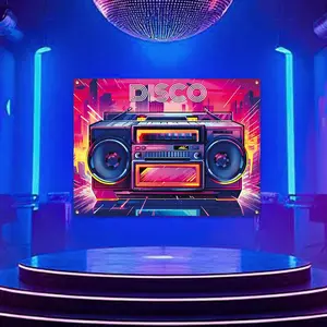 Music Festival Themed Backdrop, Radio Boombox Pattern Backdrop, Party Decoration Supplies for Home, Bar, KTV, Club, Party, Banners