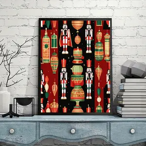 1pc 5D DIY Diamond Painting Kit, Nutcracker Christmas Pattern Full Round Drill Art Set, Home Decor Craft Supplies, Holiday Gift