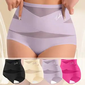 Lucky Brand Women’s High Waist Seamless Spandex Ice Silk Tummy Control Corset Panties - 4/5/8 PCS, Cheeky Cut, Mesh Panels, Stretchy Breathable Minimalist Basic Shapewear, Ideal for Everyday Wear