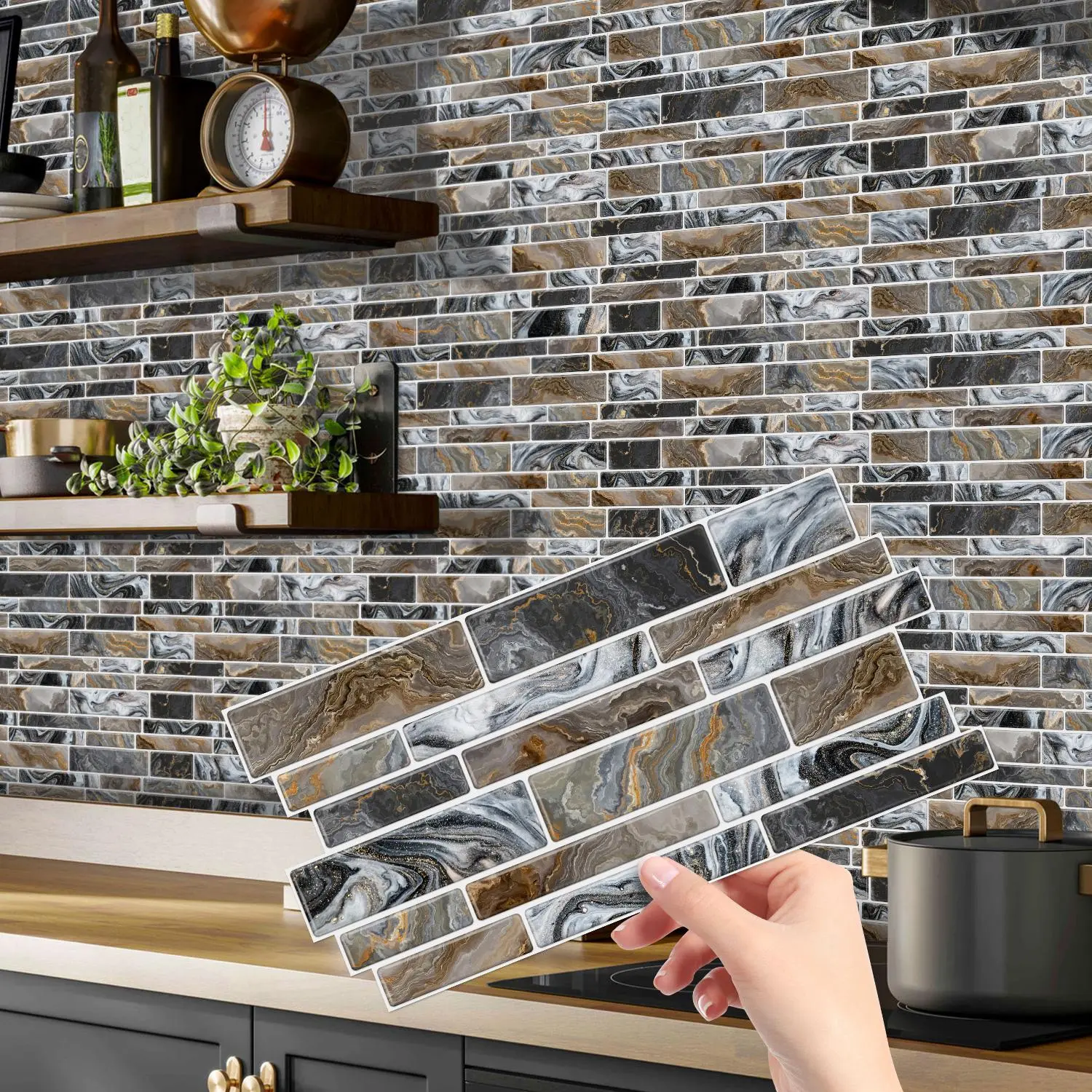 Marble Pattern Self Adhesive Wall Sticker, Waterproof & Oil-proof Wall Tile Sticker, Wall Decor for Home Kitchen & Bathroom, Self Adhesive Tiles, Marble Backsplash Wallpaper, Decorative Wall Sticker