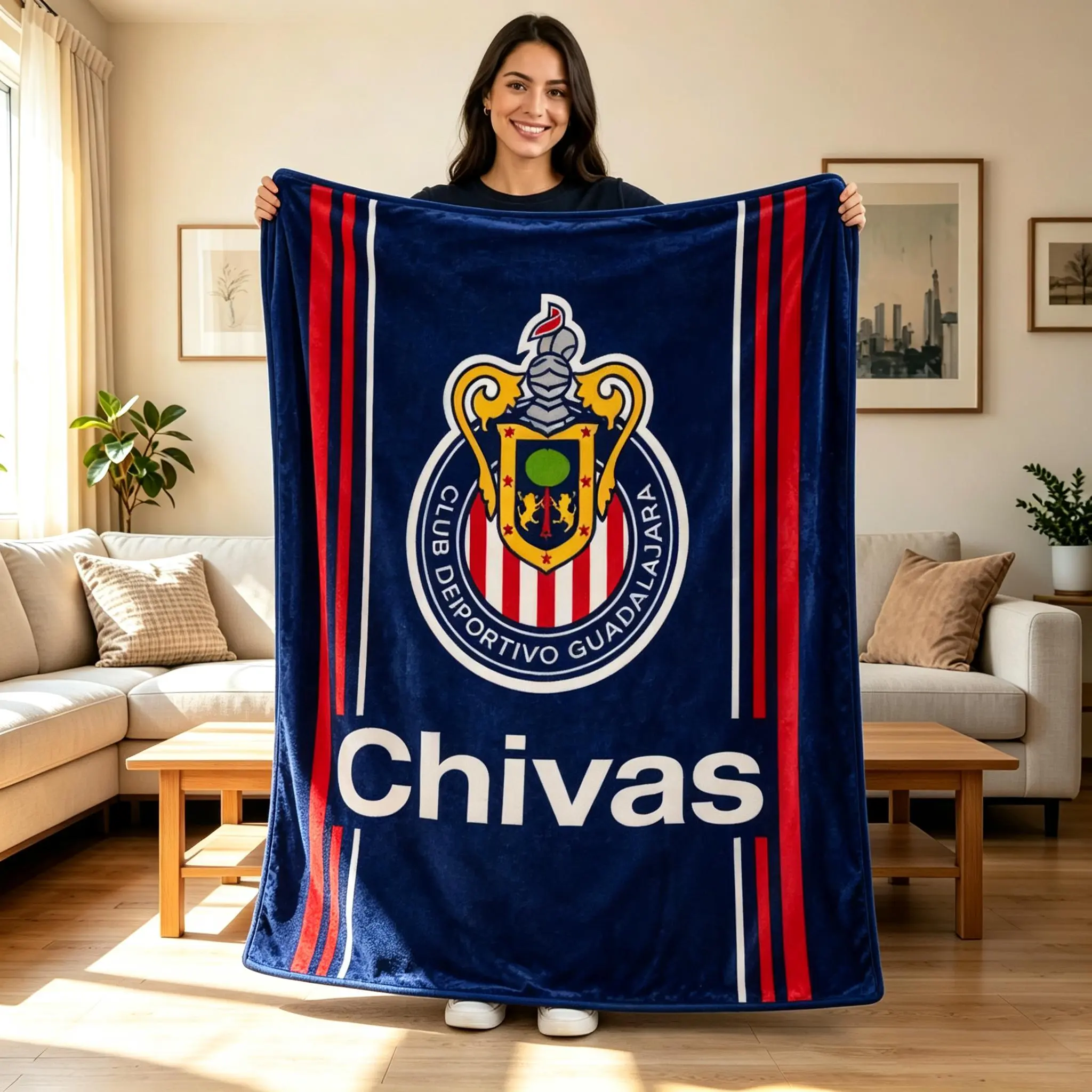 Chivas Guadalajara Soccer Club Throw Blanket, Team Logo Graphic Soft Cozy Plush Bed Blanket, Lightweight Warm Blankets for Bedroom Decor, Couch Sofa Living Room, Gifts for Football Fans