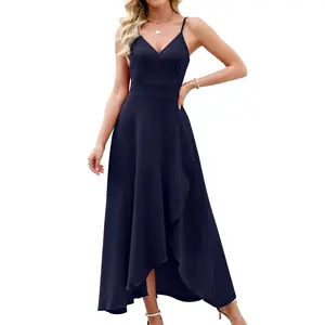 ANRABESS Formal Dresses for Women Evening Party Cocktail Long Dress Split Elegant V Neck Wrap Ruffle Wedding Guest Dresses