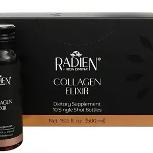 Vida Divina Radien Collagen Elixir - 5000mg Marine Collagen Supplement for Skin Elasticity, Hydration & Glow - Gluten-Free, Non-GMO, Dairy-Free Formula - 10 Bottles per Box