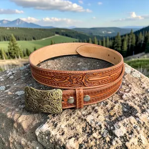 Western Leather Belt with Buckle Personalized Belt Handmade Tooled Leather Belt Embossed Full Grain Removable Buckle Father's Day Gift