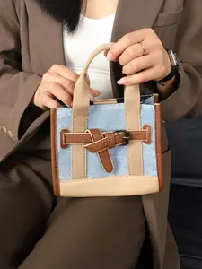 Vintage High-End Denim Patchwork Handbag, Trendy Casual Briefcase, Large Capacity Shoulder Bag, British Style Belt Decorative Basket Bag