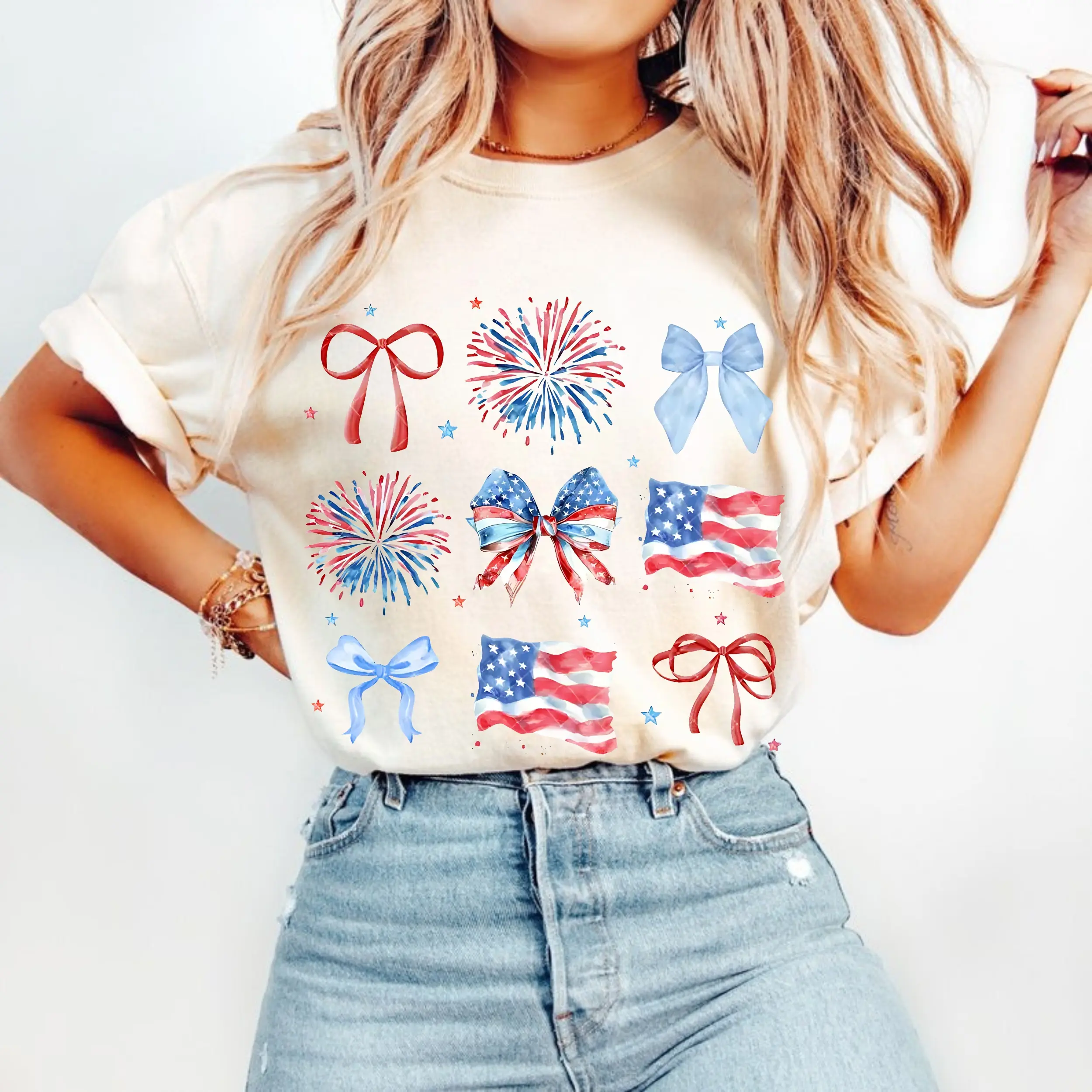 Comfort Colors USA Coquette Bow Shirt, Retro America T-shirt, 4th of July Soft Cotton Tee, Casual Graphic, Shirt for Men and Women