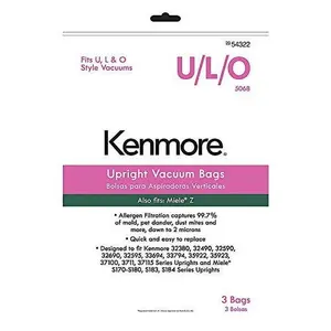 8 Kenmore Allergen TYPE O & U Cloth Vacuum Bags Includer 1 foam Filter for Upright Sears models Progressive Intuition Elite, Panasonic Type U-2 Vacuum Bags U O 50688 50690 5068 by Electrolux Home Care Inc