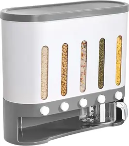 Transparent Wall-Mounted Cereal & Rice Dispenser. Dry food storage container for kitchen. Detachable lid & scale. Keep food fresh.