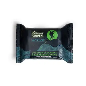 Combat wipes active outdoor wet wipes-extra thick camping gear, biodegradable, body & hand cleansing/refreshing cloths for backpacking & Gym w/natural aloe & vitamin E (25 wipes) Napkin