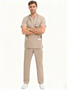 2Pcs Mens Scrubs Set The Perfect Blend Of Style And Functionality Short Sleeve Tops And Pants Comfortable Breathable Medical Uniforms For Nurses Doctors And Dentists Workwear