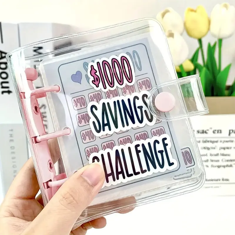 Savings Binder L $1000 Savings Challenge Reusable Budget Book Savings Challenge Planner With Cash Envelopes Frosted Cover Money Organizer, Savings Tracker Organizer For Cash Savings Challenges Notebook Binder Organizer For Coin,Gift,Vacation Use
