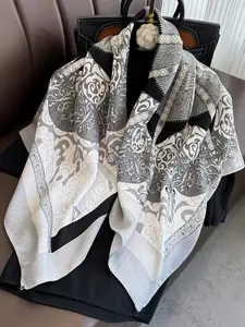 Spring Summer Versatile Geometric Colorblock Print Silk Scarf, Neck Warmer, Multi-Functional Outerwear, Stylish and Warm Accessory