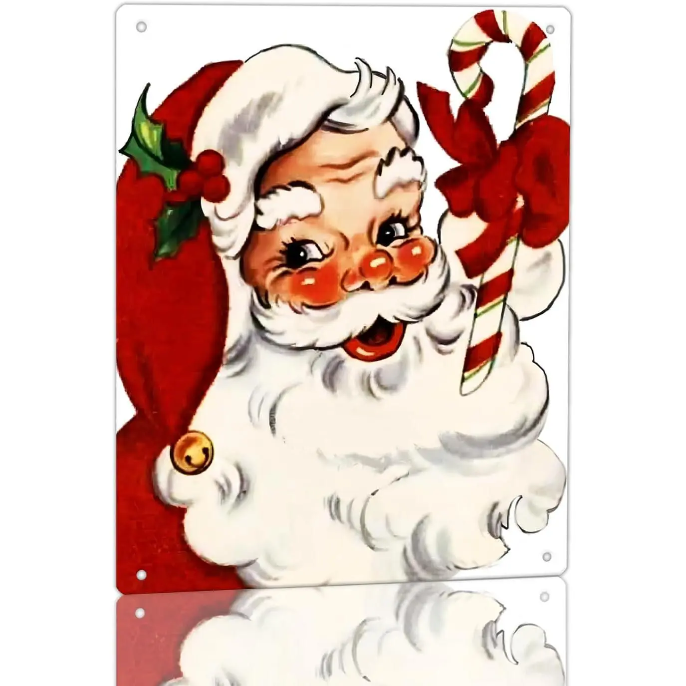 Santa with Candy Cane Christmas Sign, Metal Tin Sign Vintage Metal Signs Wall Decor Tin Sign Funny Decorations for Home Cafes Office Store Pubs Club Plaque Tin Sign 8x12 Inch