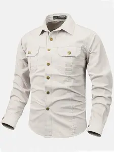 Men's Work Shirt Long Sleeve Military Style, Aesthetic Air Force Army Casual Top, Comfortable and Durable, Perfect for Everyday Wear