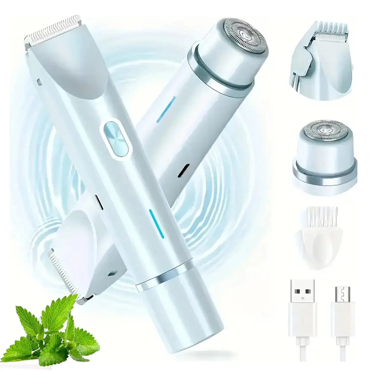 Bikini Trimmer for Women, Painless Precision Shaver, Electric Shaver Cordless Portable Shaver Rechargeable 2-in-1 Bodyand Facial Hair Removal Double Head for Painless Trimming of Pubic Face Underarm Legs, IPX7 Waterproof, Shaver Machine, pink