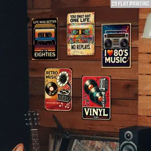 5pcs Vintage Vinyl Record Metal Tin Signs - 12x8 Inch Retro  Decor with 80s & 90s Tracks, Vinyl Record Art, Retro  Posters for Home, Kitchen, Garden, Bar, Cafe - Durable Music