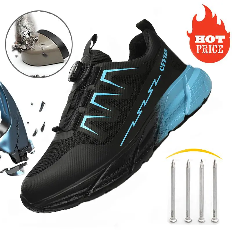 Women's Chic Round Toe Work Style Safety Shoes - Synthetic Geometric Striped Lace-Up Sneakers with Block Heel, Breathable Comfort, Anti-Smash & Anti-Puncture Protection, Work Style Shoes, Laces, All Seasons, Footwear, Metatarsal Guard, Walking Shoes, Clos