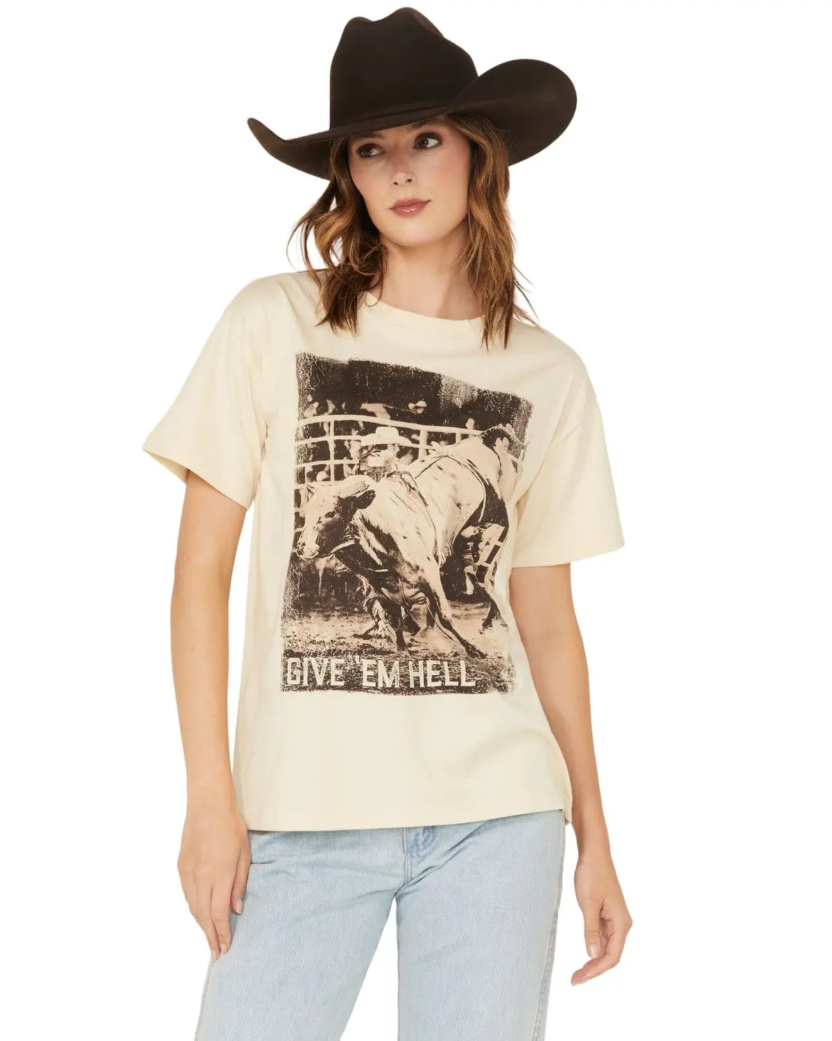 Shyanne Women's Women'S Give 'Em Hell Short Sleeve Boyfriend Graphic - Srsp25k1-Nat
