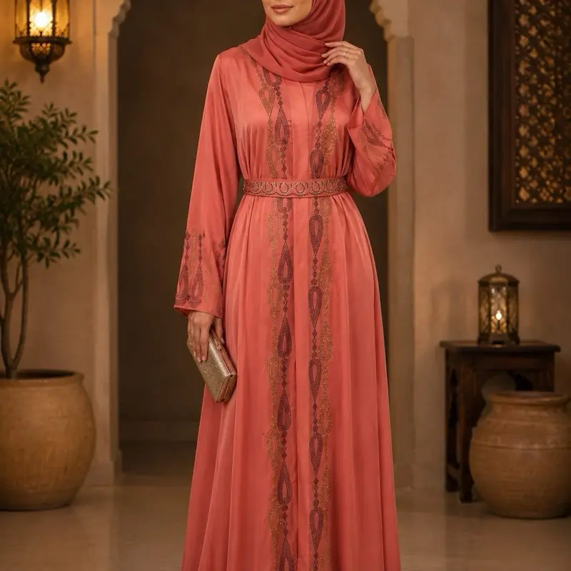 Women's Modest Fashion #61 Dubai Luxury 1-Piece Abaya, Abaya Fashion, with Matching Hijab and Belt