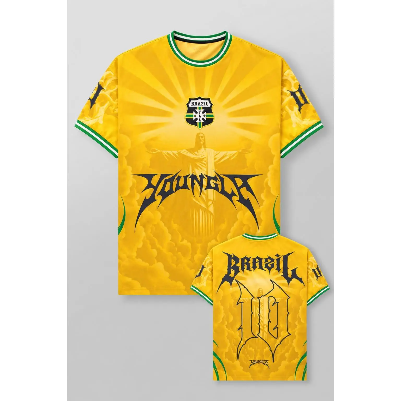Brazil Number 10 Soccer Jersey Shirt, Christ the Redeemer Graphic Tee, Yellow Green Football Fan Jersey, Brazil Supporter Gift