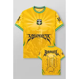 Brazil Number 10 Soccer Jersey Shirt, Christ the Redeemer Graphic Tee, Yellow Green Football Fan Jersey, Brazil Supporter Gift