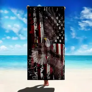1 piece of thickened, enlarged and Cozy beach towel / with American flag and eagle pattern / suitable for vacationers and swimming enthusiasts / extra large and soft beach blanket, suitable for gifting to relatives