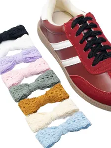 8 Pairs 3cm Wide Hollow Out Lace Ribbon Shoe Laces, Casual Striped Design, Colorful Ballet Style, All Seasons