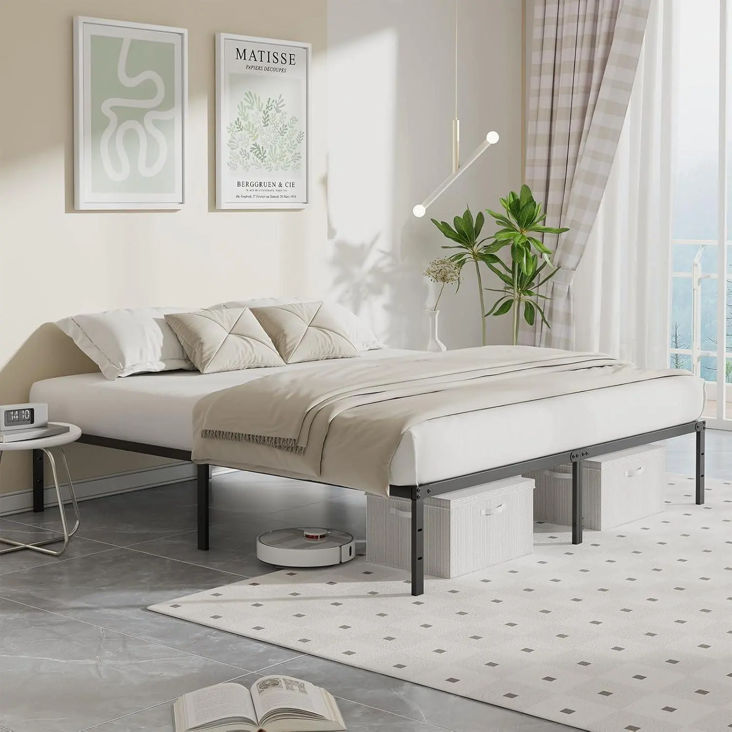 No Box Spring Needed Bed Frame, 16 Inch Heavy Duty Metal Platform Bed Frame, Sturdy Steel Slat Support for Mattress Airflow, Under-Bed Storage, Easy Assembly