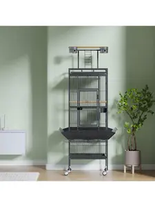 61 Inch Large Bird Cage, Metal Bird Fight Cage With Play Top, Rolling Stands, Feed Bowls, Wide Tall Parrot Cage For Parakeets, Conures, Cockatiel, Cockatoo