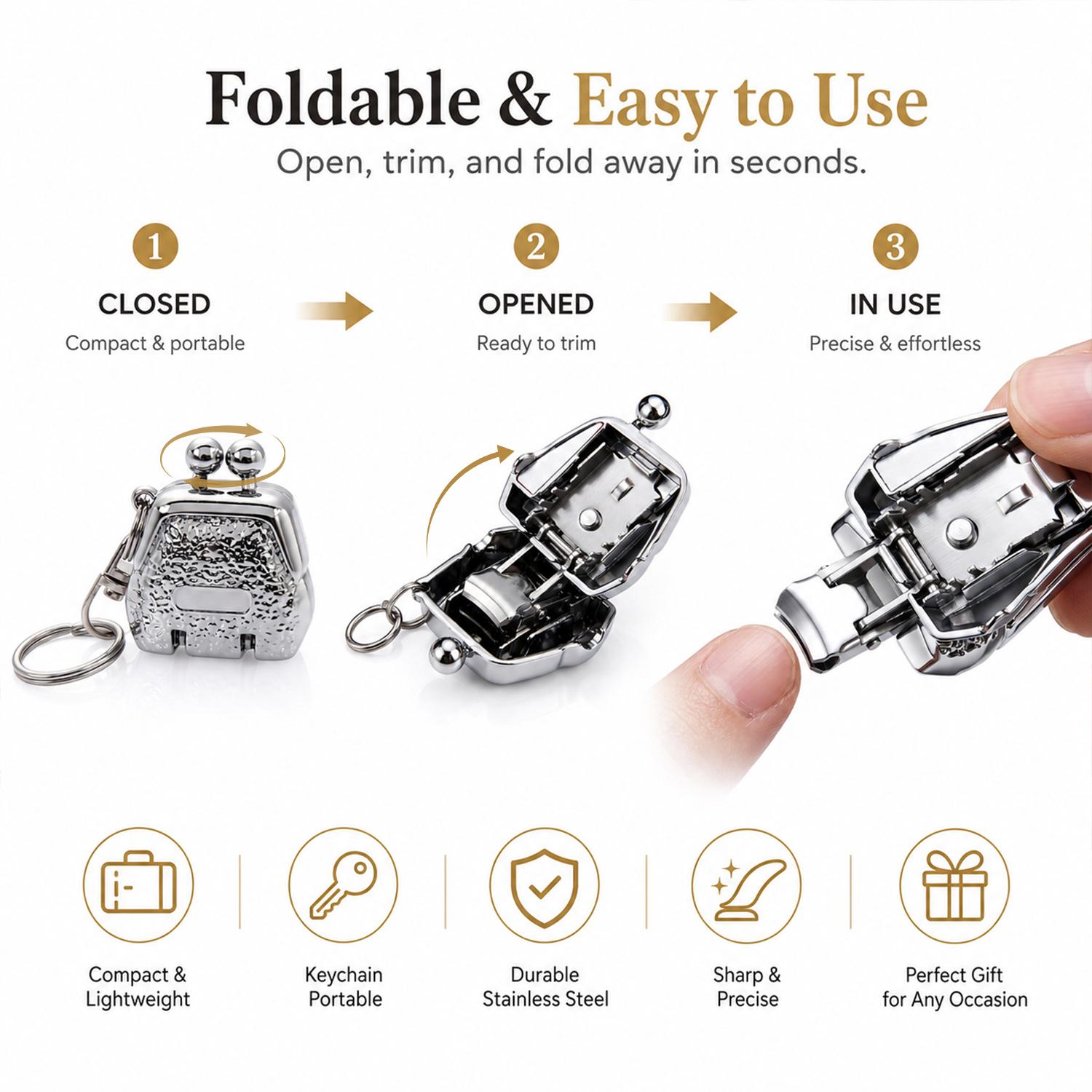 KOMOX Mini Nail Clippers Keychain with Keyring,Portable Bag-Shaped Folding Nail Clipper,Compact Foldable Fingernail Cutter for Pocket,Purse & Travel,Cute Stainless Steel Nail Trimmer for Daily Home Use