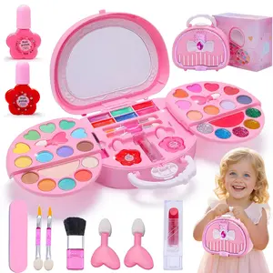 Kids Makeup Kit for Girl Real Washable Makeup Set with Mirror, Nail Polish Kit Pretend Beauty Gift for 3 4 5 6 7 8 Year Old Girls