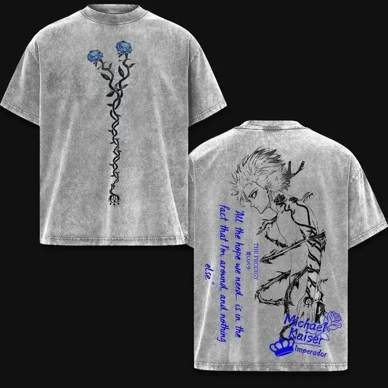 Men's Blue Lock Michael Kaiser Anime Graphic Sport T-Shirt - Vintage Distressed Cotton, Casual Streetwear Short-Sleeve Round-Neck Menswear Top (Michael Graphic Men's Short-Sleeve T-Shirts)