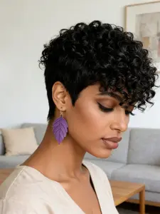 8 Inches Curly Wave Short Pixie Cut Wig Human Hair for Women, Full Machine Made Wigs, Perfect for Everyday Wear and Events