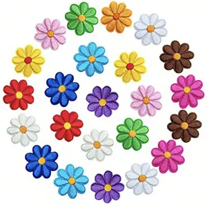 24 Pcs Daisy Flower Iron on Patches 12 Vibrant Colors Embroidered Applique for Bags Jackets Jeans Clothes Easy Sew On Crafting Supplies