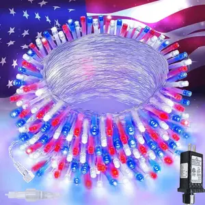 4th of July Red White and Blue Lights, Connectable 200 LED 66FT String Lights Plug in, 13 Modes July 4th Twinkle Lights for Indoor Outdoor Independence Day Memorial Day American Flag Patriotic Decor