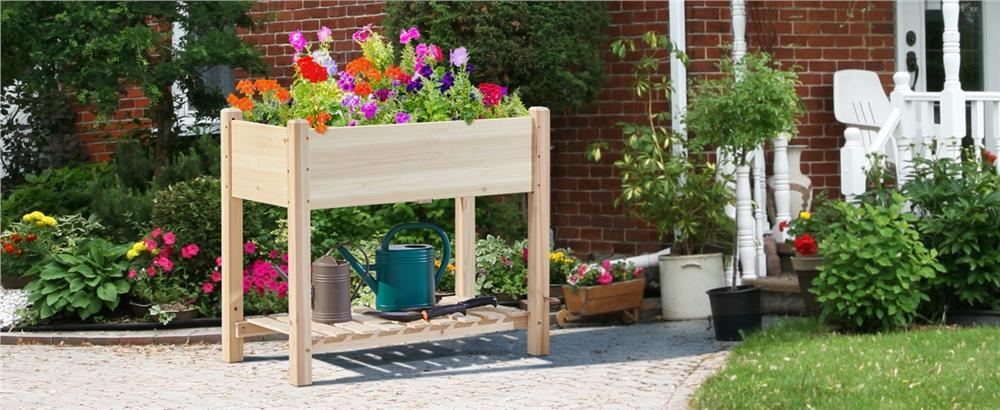 【Fir Wood】Yaheetech Wooden Raised Garden Bed Elevated Planter Box Kit 2 Tiers with Legs for Yard/ Garden Use Planting Vegetables/ Flowers/ Herbs/ Fruits
