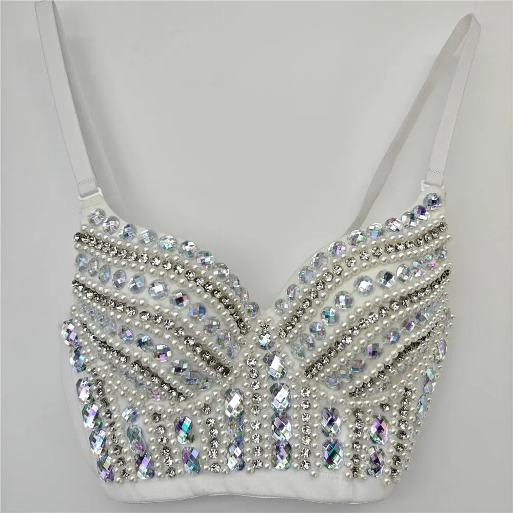Bubble Bead Acrylic Hand-Sewn Rhinestone Fishbone Bra