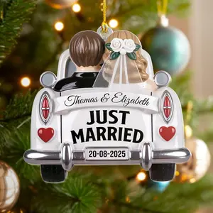 Personalized First Christmas Married Ornament 2025, Just Married Car