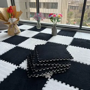48-Piece Fleece-Backed Patchwork Carpet Eva Floor Mat Washable Squares Puzzle Mats for Room Bedside Living Room Hallway Interlocking Washable Rugs