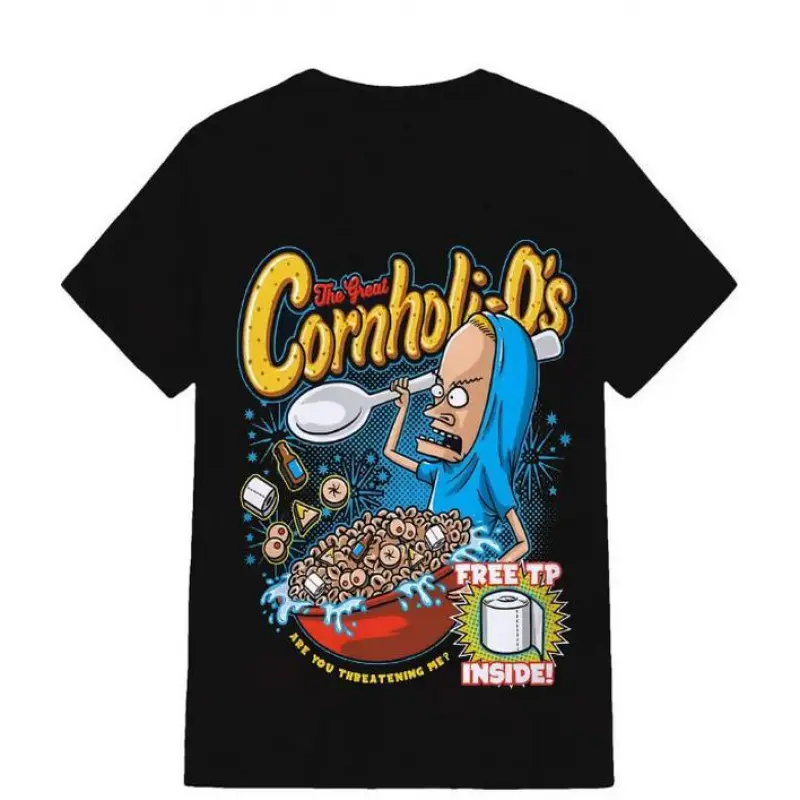Cornholi-O’s Cartoon Parody Tee – Funny Beavis & Butthead Inspired Graphic T-Shirt, Unisex & Youth Retro Humor Streetwear, Short Sleeve Casual Tee, Pop Culture Gift for Cartoon & Comedy Fans, Thanksgiving Crew Neck graphic tee