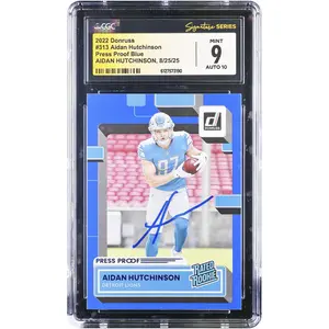 Aidan Hutchinson Detroit Lions Autographed 2022 Panini Donruss Press Proof Blue #313 CGC Authenticated 9/10 Rookie Card - Fanatics Authentic Certified