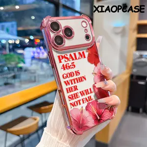 Hibiscus flower PSALM 46:5 pattern four-corner drop-proof soft TPU phone case iPhone 17 Pro Max Air 16 15 14 13 12 11 Plus Fashionable camera protection shockproof and drop-resistant durable phone case