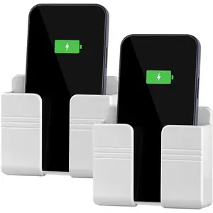 2 count Phone Holder Wall Mounted, Phone Stand with Self Adhesive. Phone Holder for RV .Compatible with  and Android (2Pack-White)