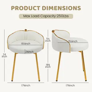 Cute Vanity Chair with Back, Small Armless Leather Makeup Desk Chair No Wheels, Modern Swivel Accent Vanity Stools with Gold Legs for Vanity Bedroom Dress Room