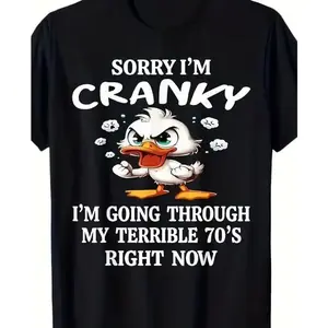 Unisex 70s Funny Duck Graphic Cotton T-Shirt, 100% Cotton Loose-Fitting Lightweight Crew Neck Casual Top, No Irritation Retro Outfit, Ideal Dating & Valentine's Day Gift for Couples
